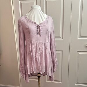 NWT - Suzanne Betro Light Purple Lace-Up Blouse